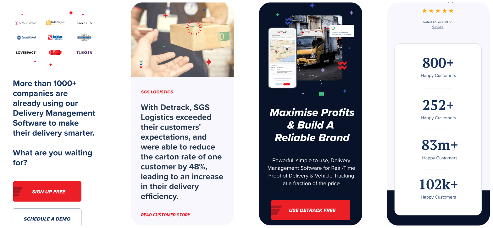 The mobile design for the Detrack website