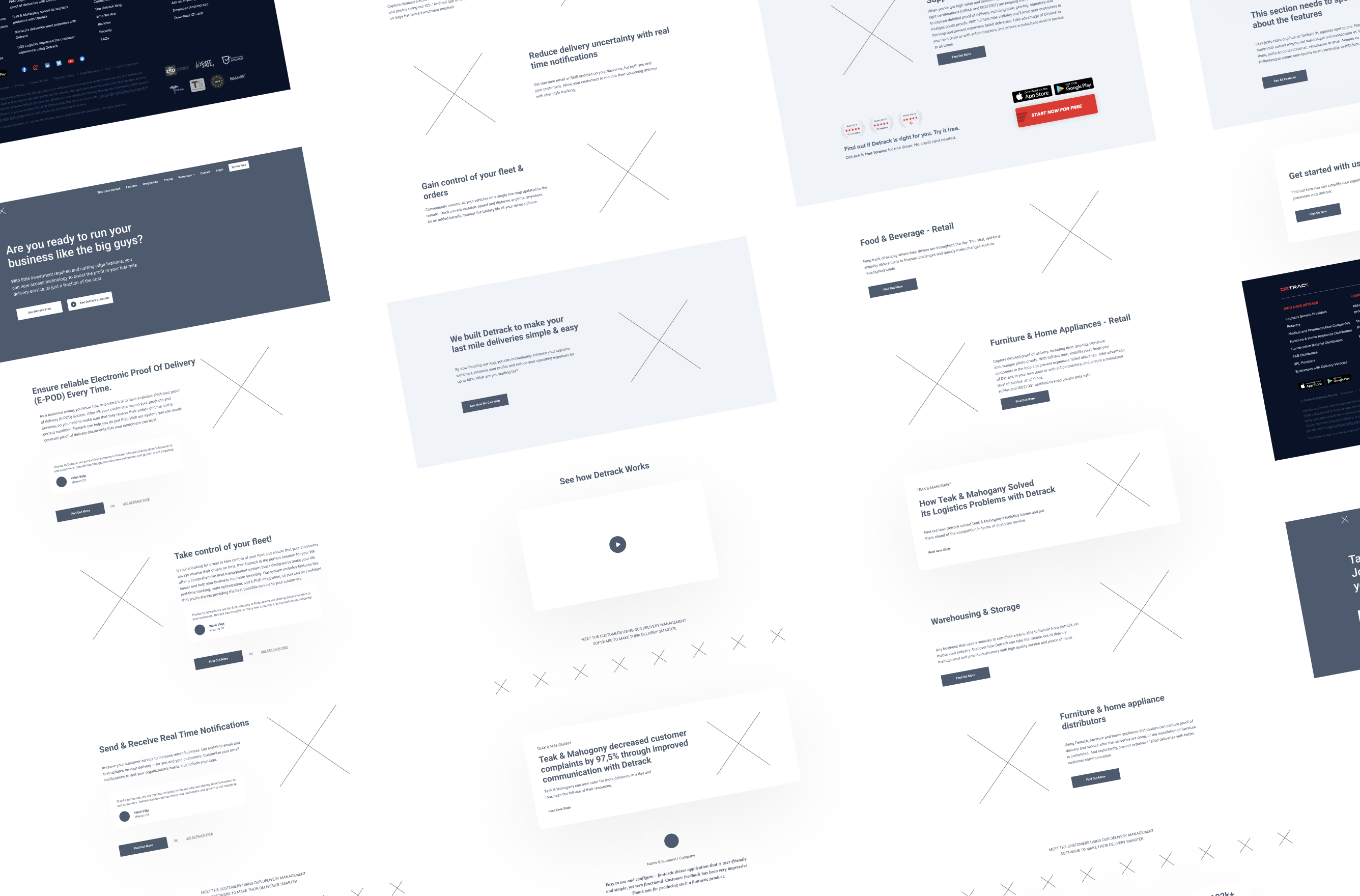 Image of the wireframes we did on the Detrack website